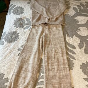 Softies Marshmellow Crew Neck Lounge Set in Heather coco color, including socks.